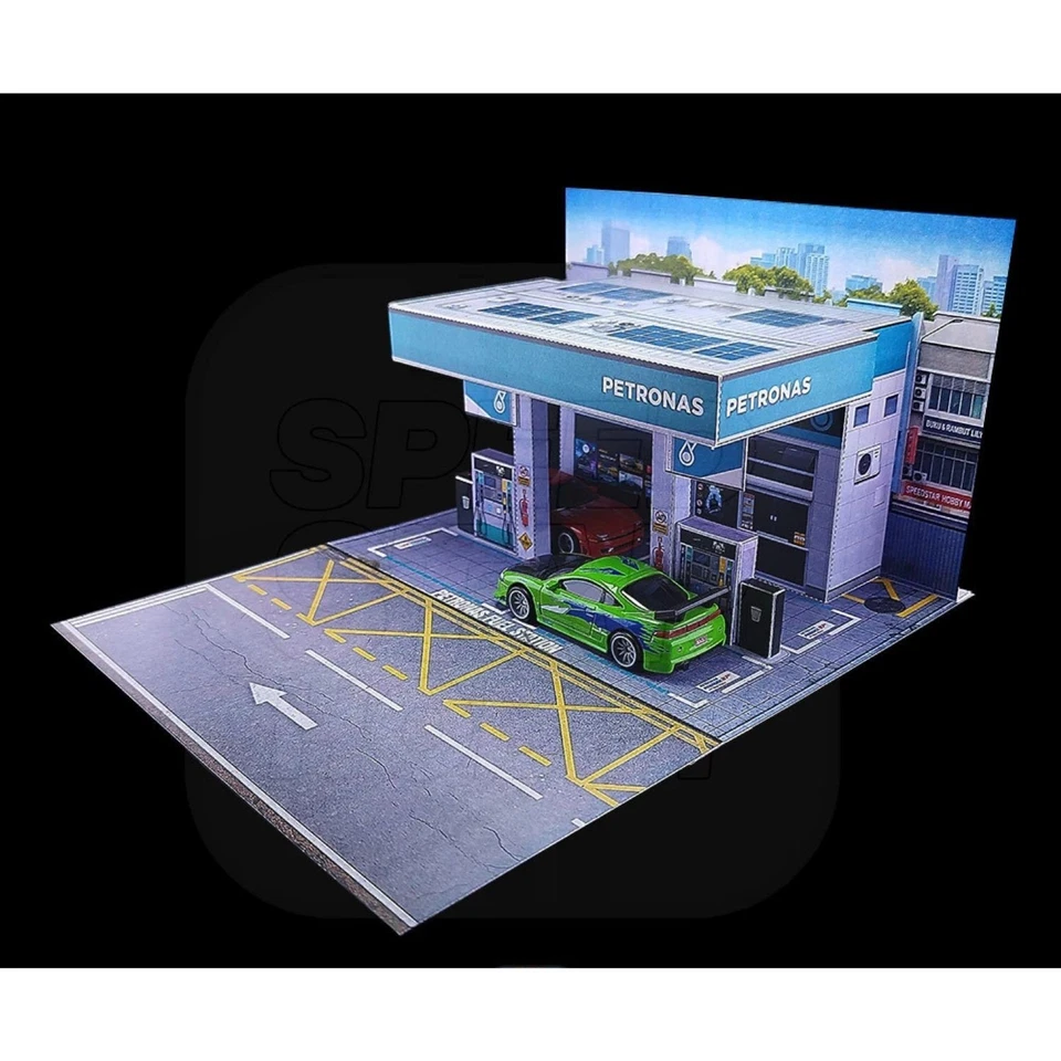 1:64 Scale Petronas Gas Station Diorama Garage Scene for Hot Wheels Matchbox Kit - Image 2 of 4
