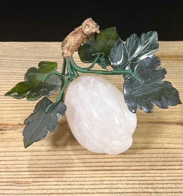 Vintage Pink Jadeite/Quartz Jade Fruit Plum Green Nephrite Leaf Paperweight