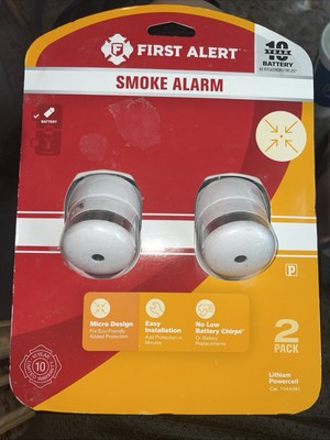 First Alert Smoke Alarm 2-Pack Photoelectric Micro Design 10 Year Battery P1010