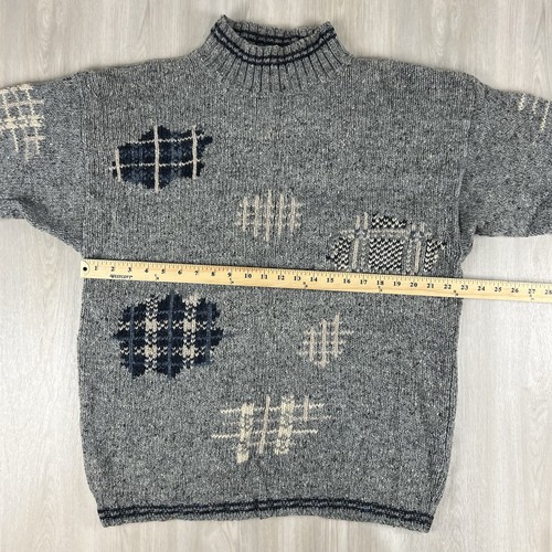 Vintage Eddie Bauer Gray Knit Sweater 100% Wool Patchwork Design Mens Size Large - Picture 3 of 6
