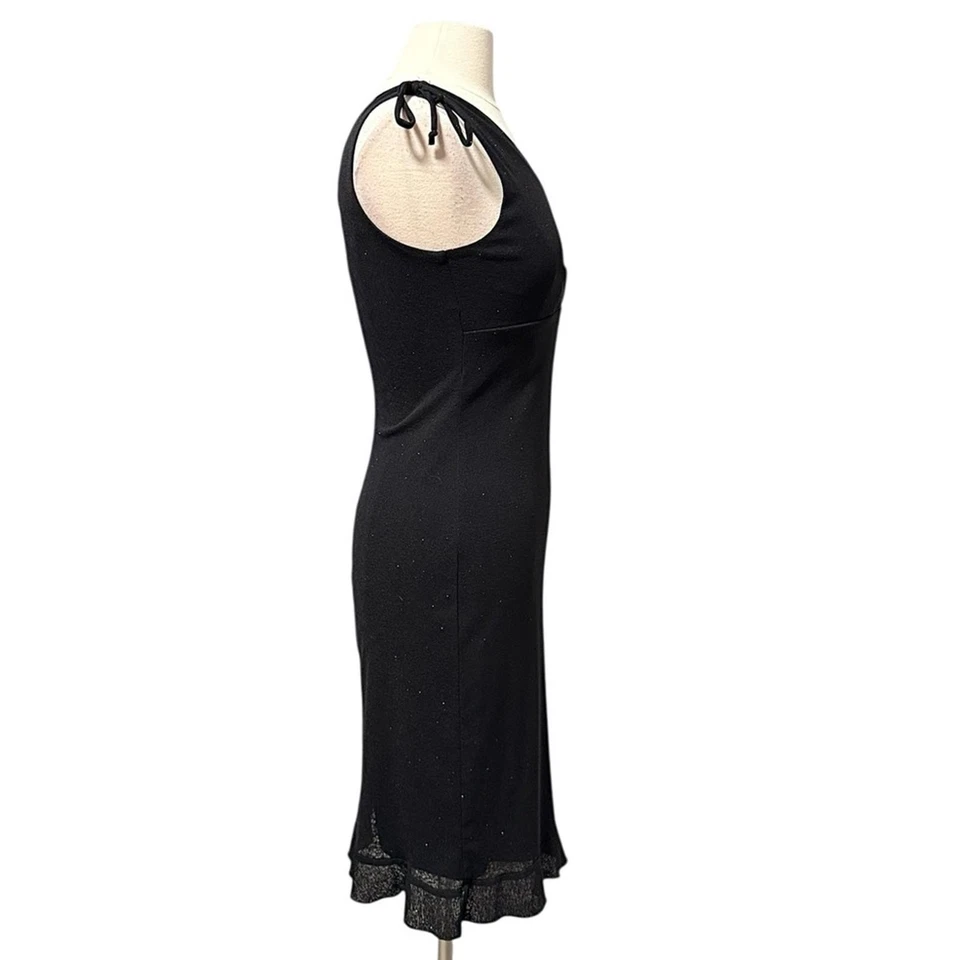 BYER TAMBIÉN! Vestido Vintage Negro Brillante Sin Mangas Hasta la Rodilla Cuello en V Talla Mediana Foto 3 de 4