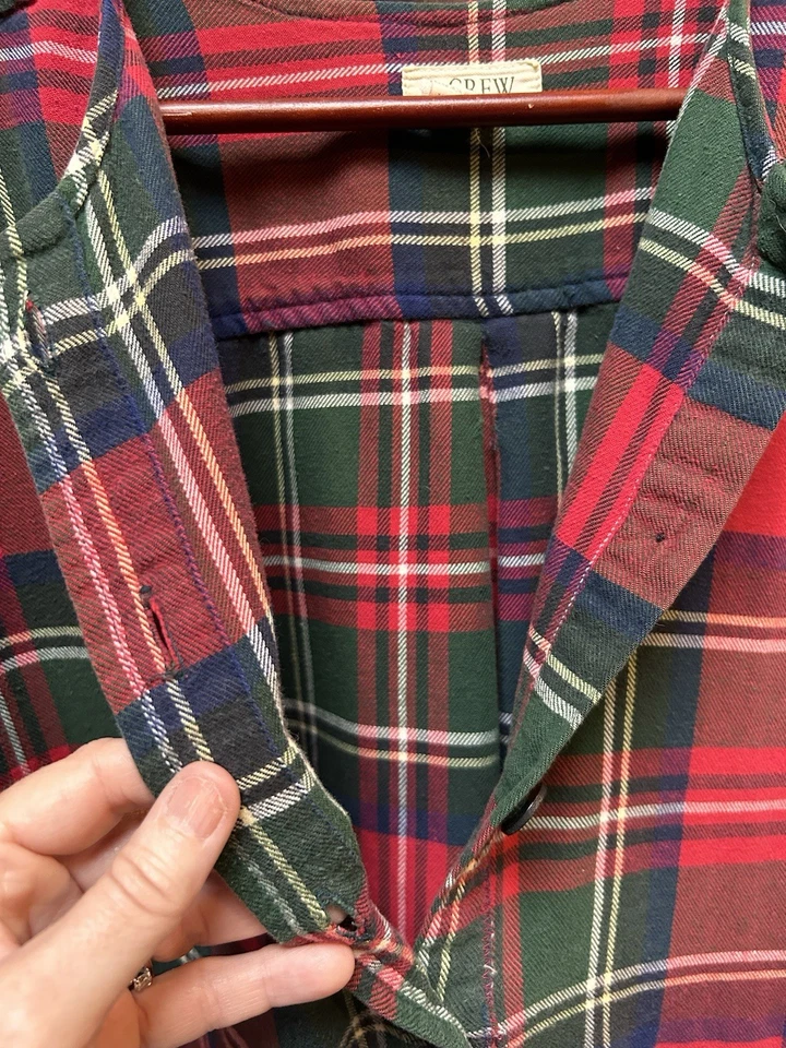 Camisón J Crew Hasta la Rodilla Rojo Cuadros Algodón Franela Grande Casa de Campo Foto 4 de 4