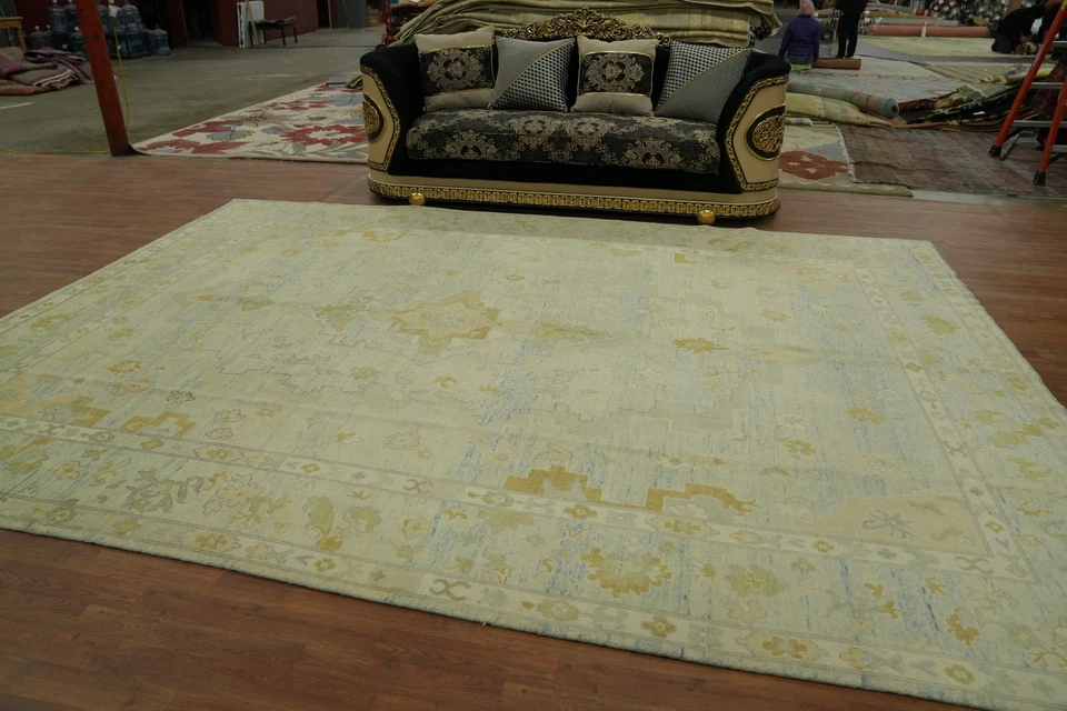 Transitional Oushak Turkish Area Rug 10x13 Ft Handmade Green Wool Carpet - Image 3 of 4