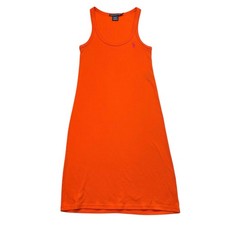 Ralph Lauren Sport Orange Sleeveless Tank Dress Women M Ribbed Knit