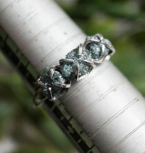 1.85 cts natural Blue Raw Diamond Ring Set, rough diamond sterling silver ring - Picture 2 of 6