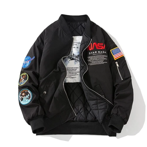 Men Winter Flight Jacket NASA Style Bomber Coats Ma1 Pilot Army Jacket Outwear - Picture 6 of 26