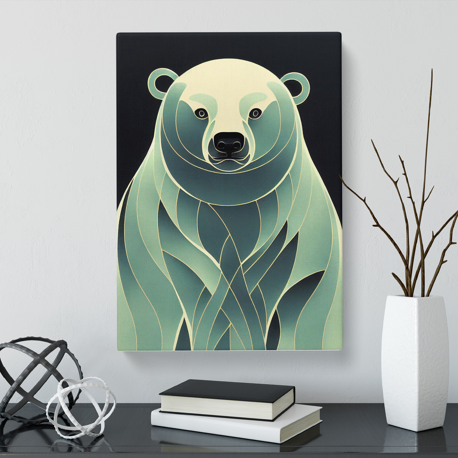 Polar Bear Art Nouveau Canvas Wall Art Print Framed Picture Decor Living Room