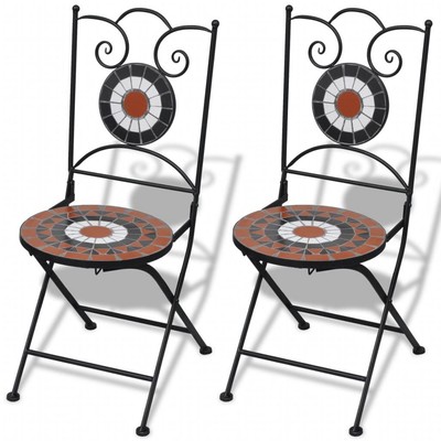 2xGartentisch Mosaiktisch Bistrostuhl Sitzgruppe Stuhl 60cm Terrakotta/Weiß L0S0