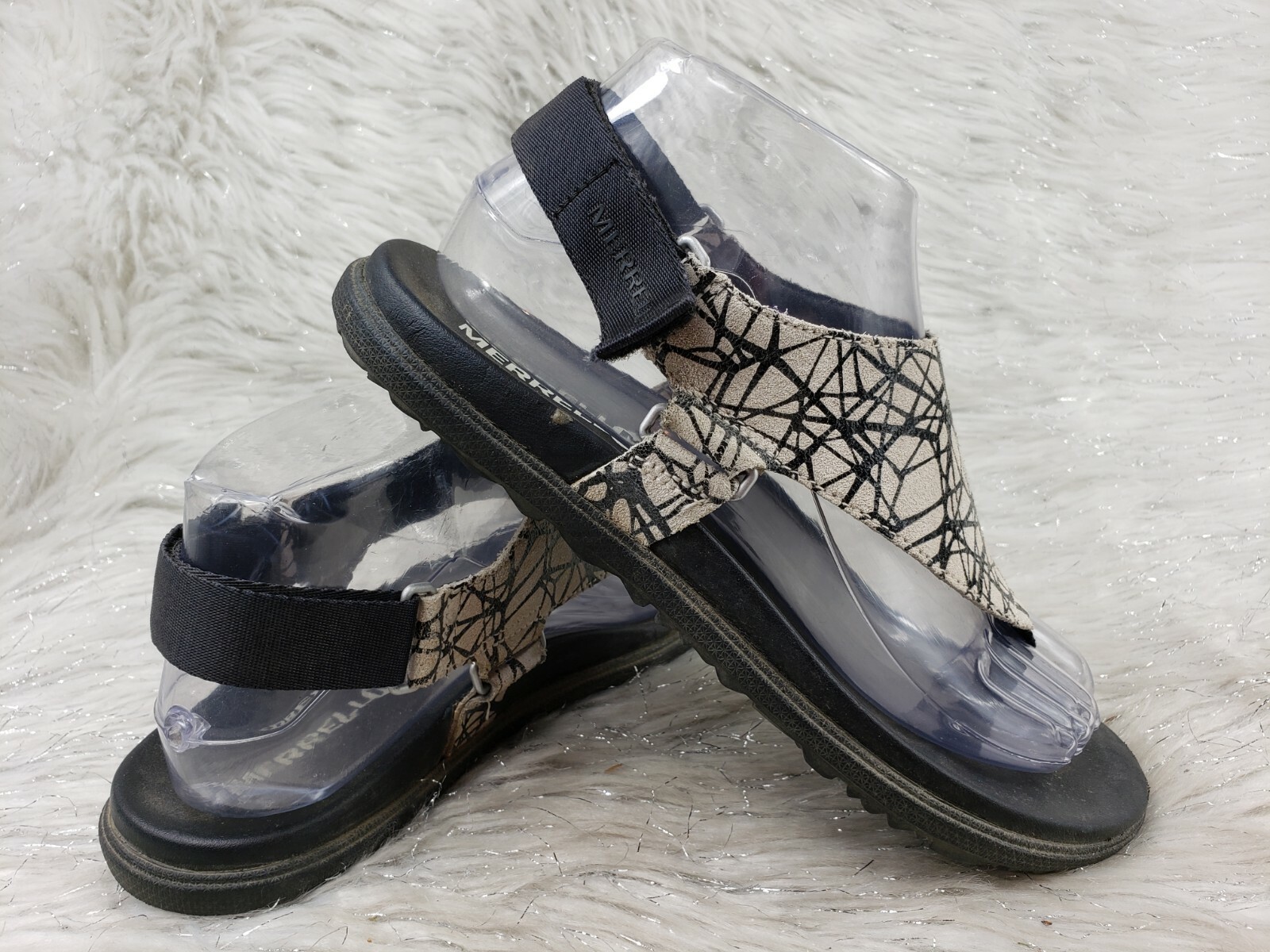 MERRELL J94130 Sandali astratti bianchi trama nera taglia 7 38