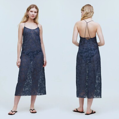 Madewell Floral Halter Cover-Up Sheer Midi Dress Size Small Deep Shadow NEW