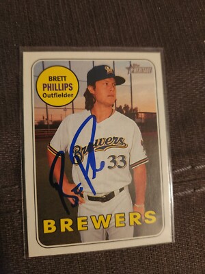 Brett Phillips Autograph Signed 2018 Topps Heritage Milwaukee Brewers