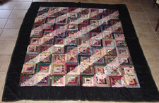 AA AMERICAS ANTIQUES ANTIQUE QUILT LOG CABIN 1880S SILK WOOL COTTON