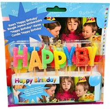 19 HAPPY BIRTHDAY GEBURTSTAGSKERZEN SET KUCHEN TORTE TORTENKERZEN BUNT 3D NEU !!