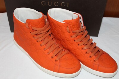 Gucci GG Embossed Monogram Size 9.5 Orange Leather High-Top