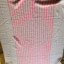 Beautiful Finished Crochet Blanket White  Pink 34" x 62"
