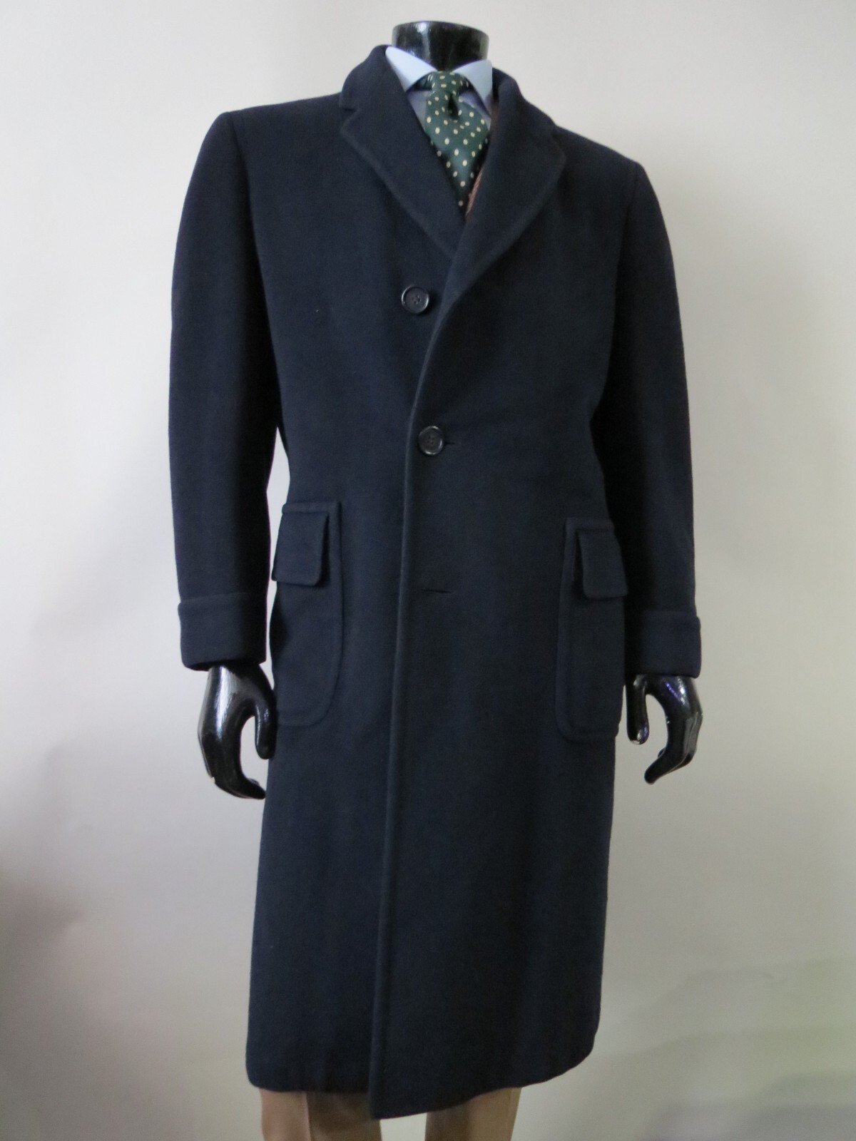 Rare VTG Union made Hart Schaffner & Marx Vicuna blend navy blue Overcoat 44 R image 4