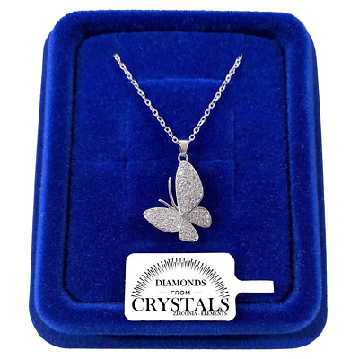 Schmetterling Halskette 3D pl. 18k Weißgold Kreisel mit Zirkonia Kristallen S/75