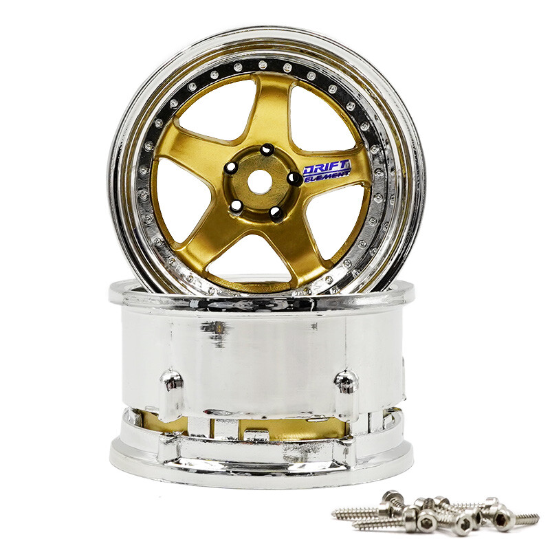 DS Racing Drift Element Adjustable Offset Rim 2 pcs Gold Chrome Lip #DE-017