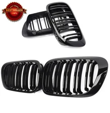 Gloss Black Dual Slats Front Hood Grille Grill Fit 02-05 BMW E46 4D LCI Facelift