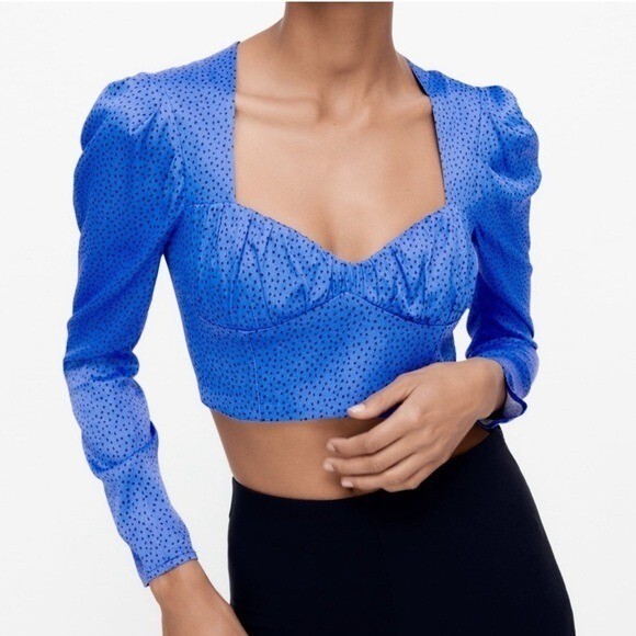 ZARA Black and Blue Polka Dot Crop Top Sz L