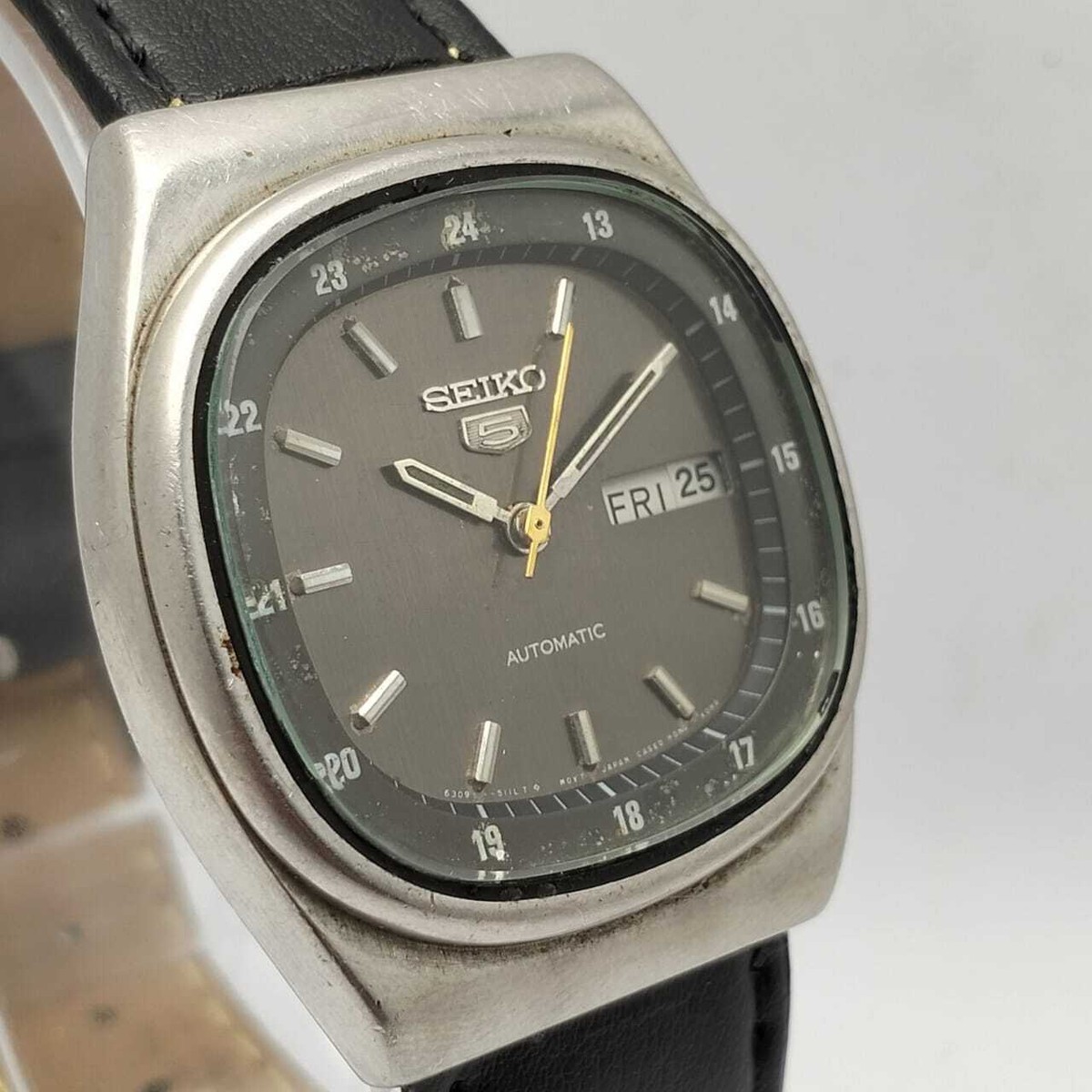 Seiko 5 Automatic 6309-5800 Railway Time Day/Date Vintage Watch