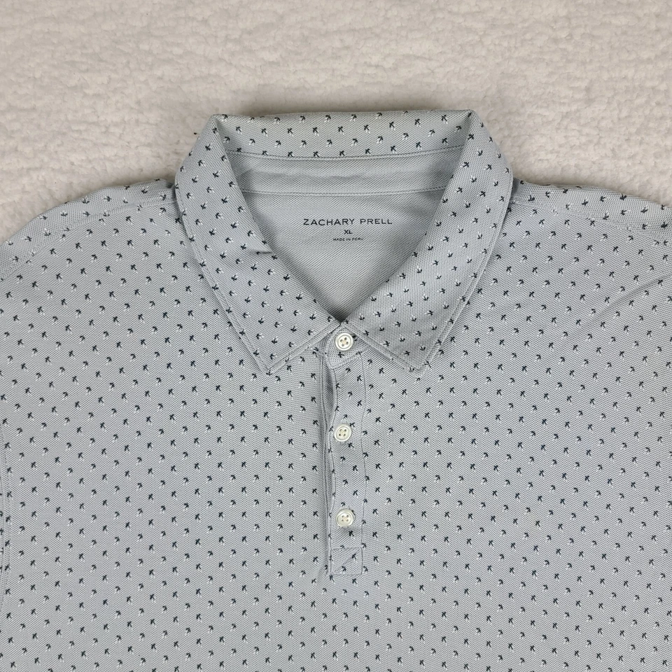Camisa Polo Zachary Prell Para Hombres XL Gris Azul Geométrica Algodón Pima * Foto 2 de 4