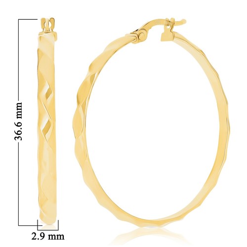 Italian 14k Yellow Gold Diagonal Rope Design Large Hollow Hoop Earrings 1.4" - 第 2/4 張圖片
