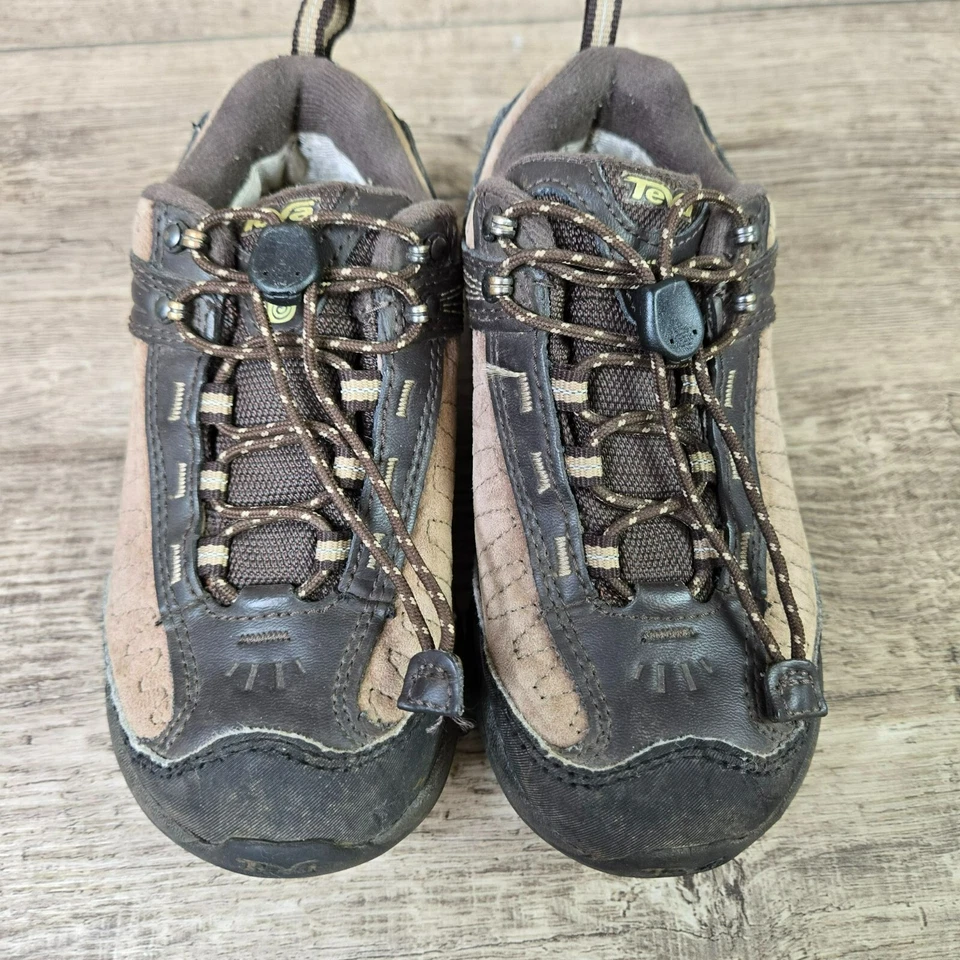 Teva Senderismo Caminar Zapatos Jóvenes Niños 12 Marrón y Negro Cuero Tenis Marrón Marea Foto 3 de 4