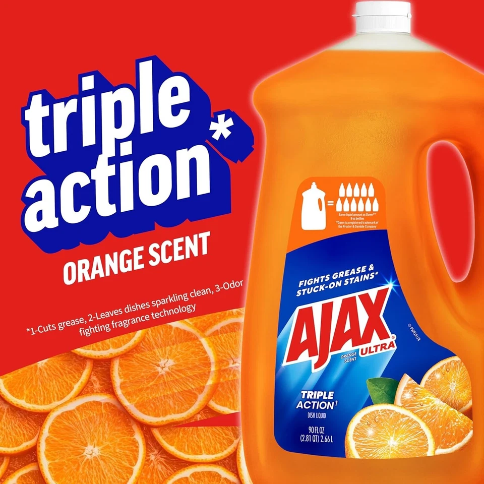 Ajax Ultra Triple Action, Dishwashing Liquid Dish Soap, Orange, 90 Fluid Ounce - Image 2 of 4