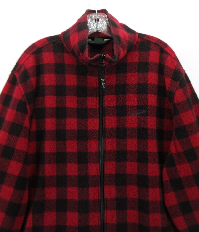 Woolrich Jacket Men XL Red Black Fleece Windbreaker Buffalo Plaid Hunting Zip Up - Image 2 of 4