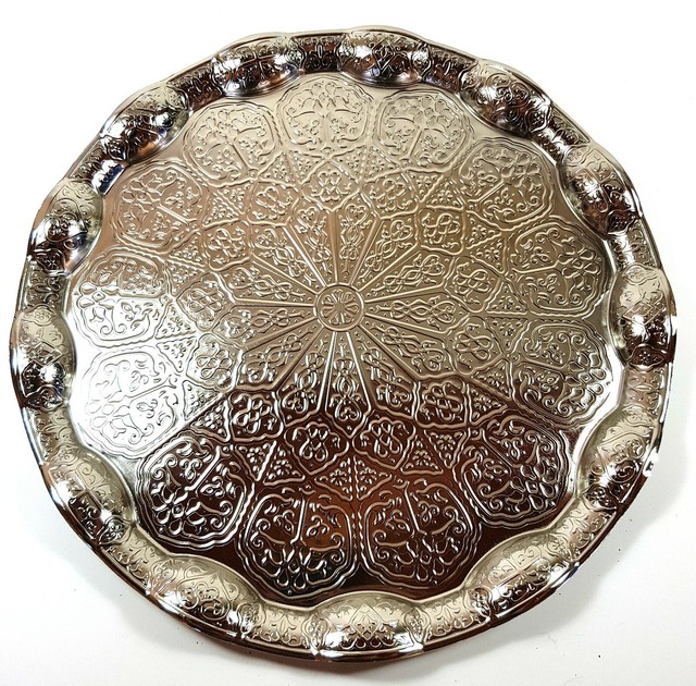 Turkish Ottoman Coffee Tea Serving Tray Zamak Antique Style Dia34cm silver color eBay