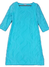 Dana Buchman Dress Women Large Teal Blue Lace Lined Shift 3/4 Sleeve Round Neck