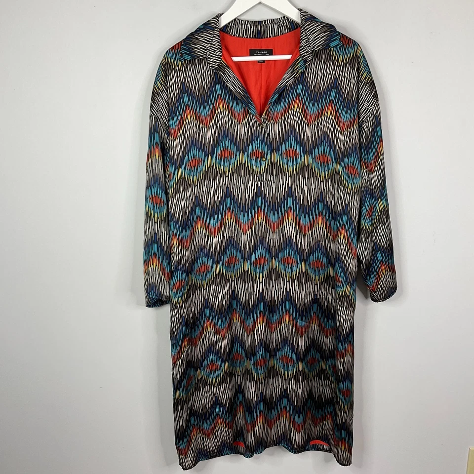 Vestido TAHARI Arthur S Levine Mujer Talla 14 Abstracto Multicolor Manga Larga Foto 2 de 4