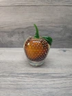 Vintage Murano Bullicante Sommerso Red Apple Glass Paperweight with Green Stem