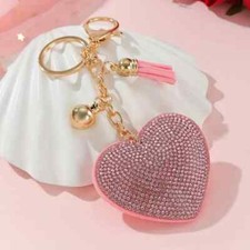 Pink Heart Shape Keychain Handbag Pendant Rhinestone Sparkling Charm Gift Women