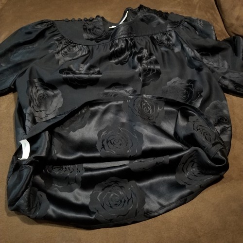 VTG ALBERT NIPON 100% SILK BLOUSE BLACK ROSES USA UNION MADE - Picture 10 of 14