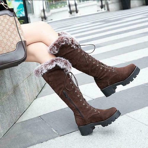 Winter Womens Fur Lined Snow Boots Lace 