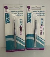 Trim Square Tip Tweezers Face Eyebrow Hair Remover Stainless Steel New 2 Pack