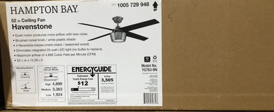 Hampton Bay Havenstone 52 in. Integrated LED Indoor Brushed Nickel Ceiling Fan