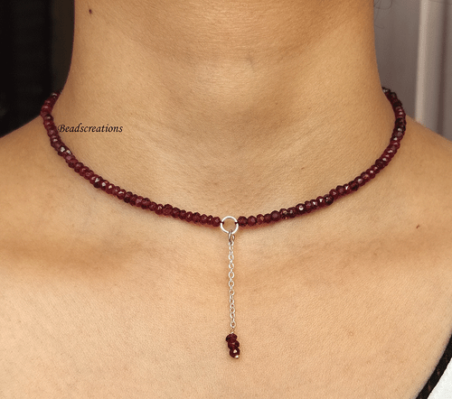 Natural 3mm Red Garnet Faceted Round Beads Gemstone Necklace Gift for Her - Picture 1 of 4