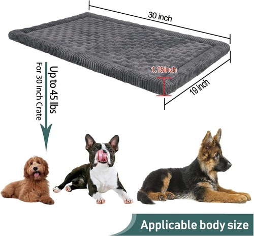 Dog Crate Pad 30x19 inch Gray Memory Foam Bed Mat for Small Medium, Grey - Picture 2 of 7