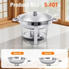 5QT 2 Packs Round Chafing Dish Buffet Set Stainless Steel Catering W/Lid Holder