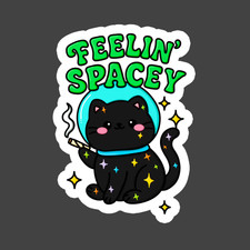Cat Sticker Vinyl Decal Feelin Spacey Cute Astronaut Galaxy Kitty