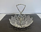 Vintage Clear  FEDERAL GLASS PETAL candy or nut serving dish w/Metal Handle - 6”