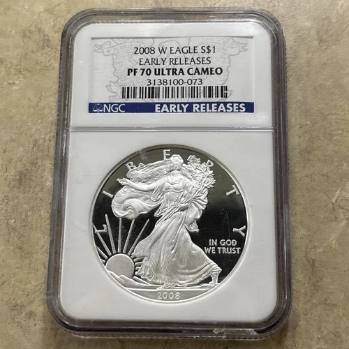 2008-W Silver American Eagle Dollar • NGC PF70 Ultra Cameo • Early Releases