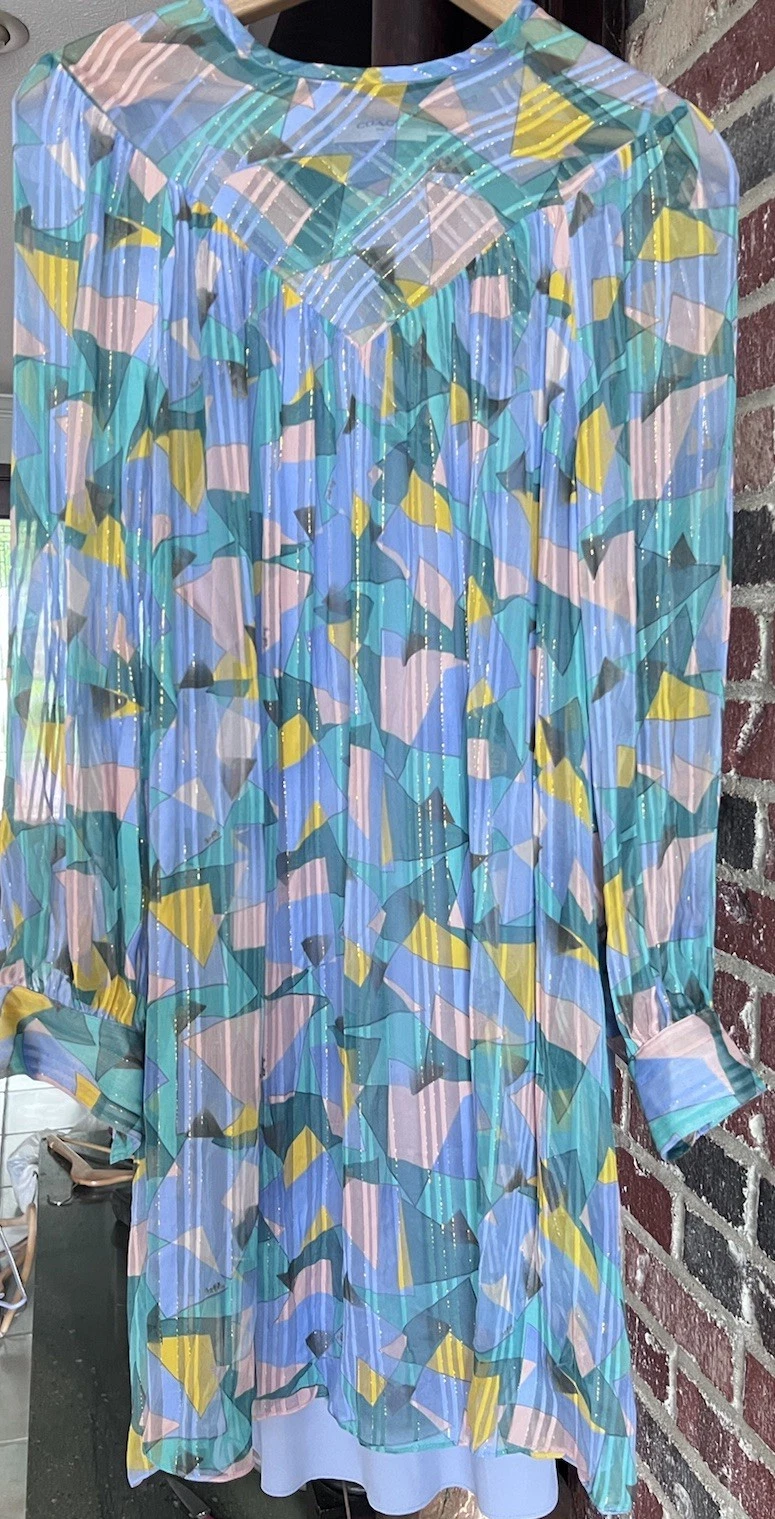 Mini abito Coach colorato audace Geo Yoke manica lunga taglia 6