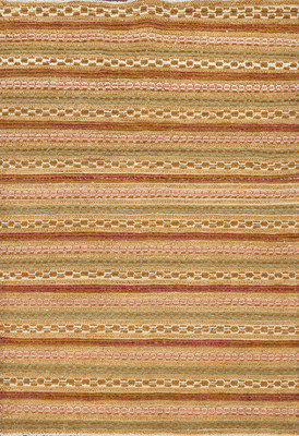 Modern Striped Oriental Wool Accent Rug 4x6 ft Hand-knotted Wool