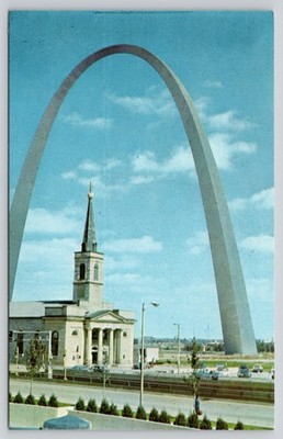Gateway Arch St. Louis Missouri Basilica Chrome Postcard