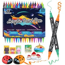 36 Colors Acrylic Paint Markers Pens, Permanent Dual Tip Acrylic Paint Pens S...
