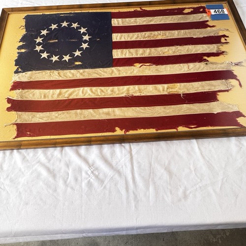 Vintage Framed 13 Star Betsy Ross Scarred American Flag Huge 57x36.5